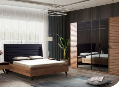 Großes Schlafzimmer-Set Schlafzimmermöbel Kleiderschrank Bett Nachttische